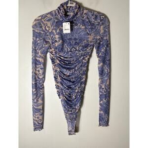 NWT Free People Sheer purple floral body suit Sz XS